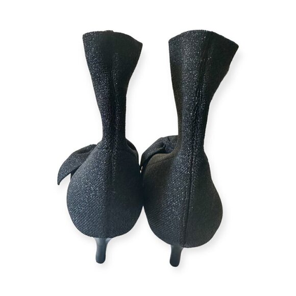 Loeffler Randall Kassidy Stretch Bow Booties,‎ Black/Metallic Knit, 8.5B, New - Picture 8 of 14